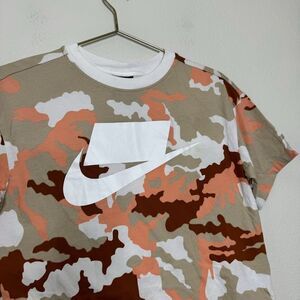 Nike Crop Camo Shirt XS NSW GX Rustic Beige Short Sleeve Boxy White Out Logo
